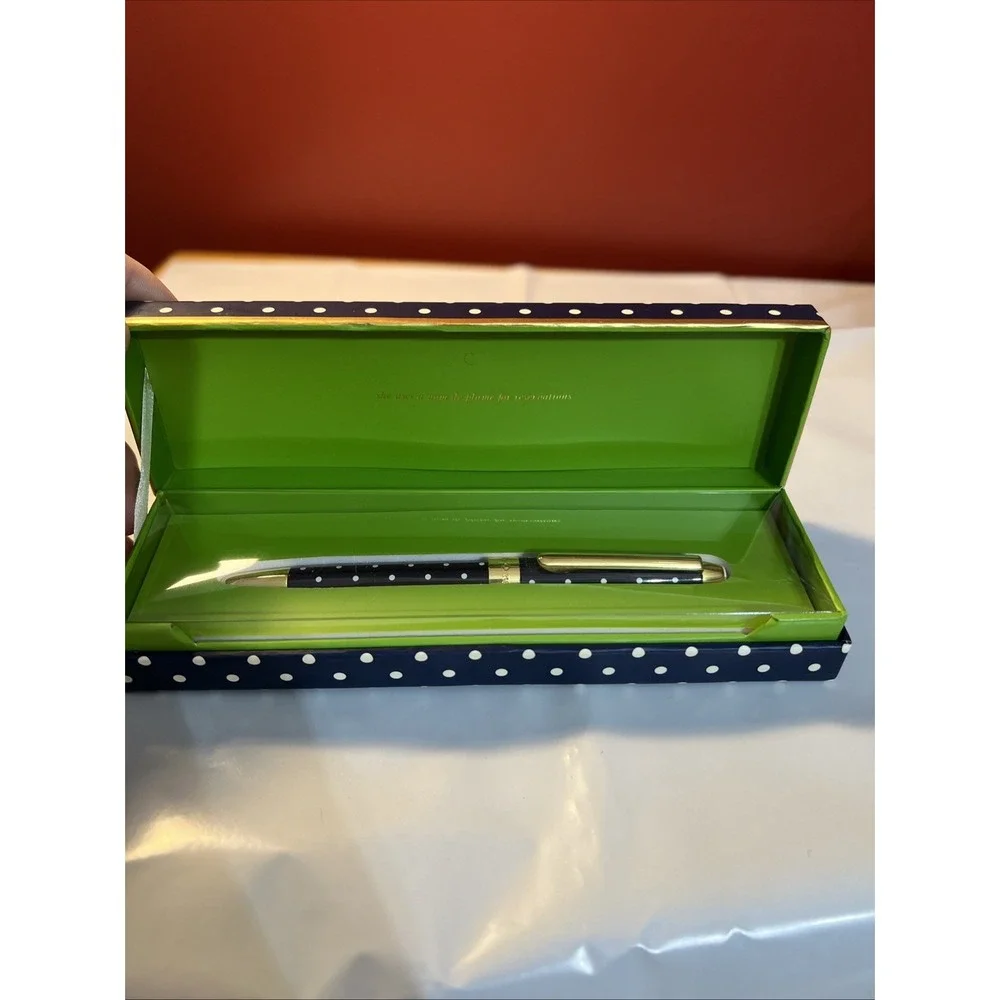 KATE SPADE NEW YORK NAVY LARABEE DOT BALL POINT PEN NEW IN GIFT BOX BLACK INK
